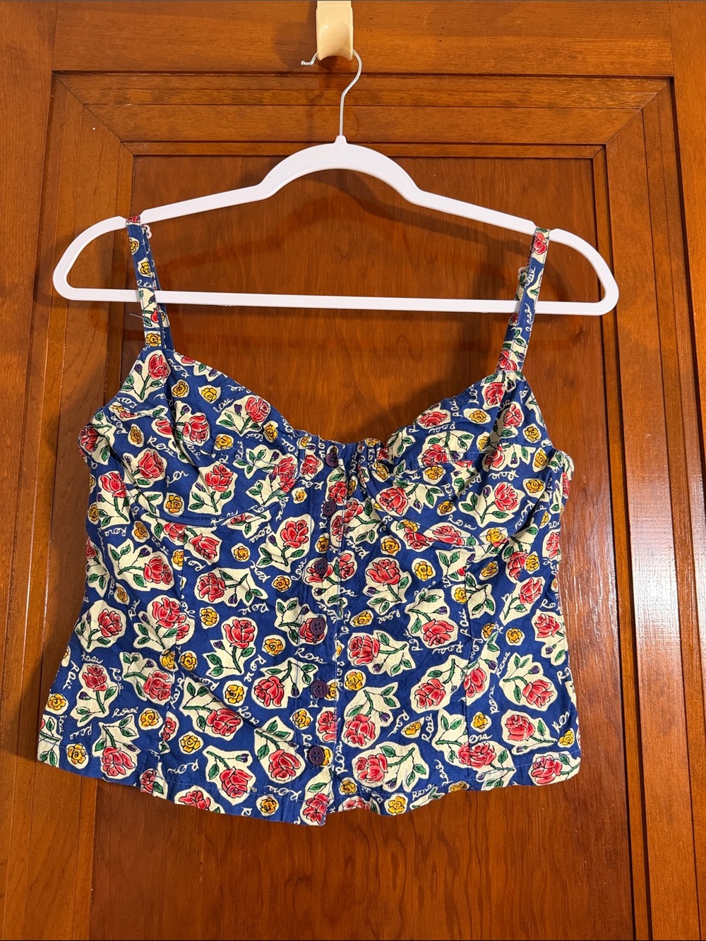 Vintage Blue Floral Bustier Camisole with Adjustable Straps